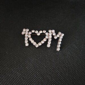 I Love Mom Cubic Zirconia Pendant 2 1/2'' x 1''